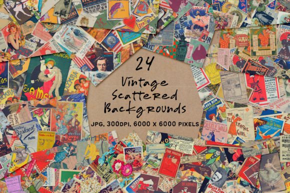 24 Vintage Scattered Backgrounds: Bold Retro Texture for Modern Design
