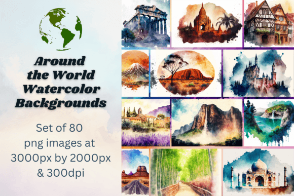 Around the World Watercolor Backgrounds