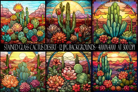 Cactus and Color: Stained Glass Cactus Desert Backgrounds