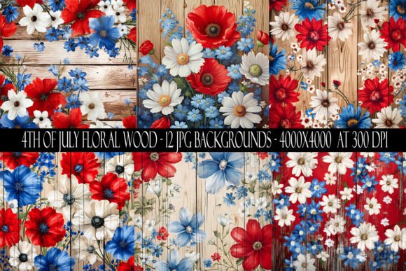 Celebrate with Style: 4th of July Floral Wood Backgrounds