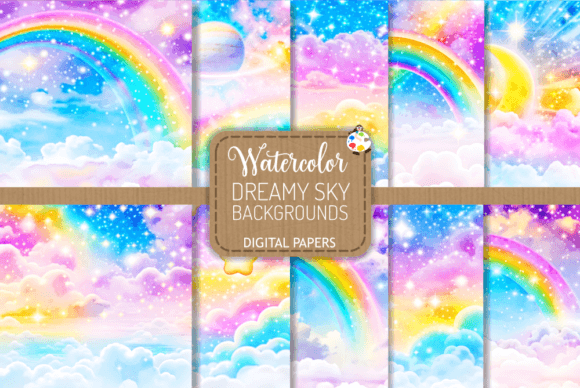 Dreamy Sky Backgrounds Set 4: Watercolor Design Assets