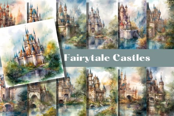 Enchanting Fairytale Castle Watercolor Backgrounds