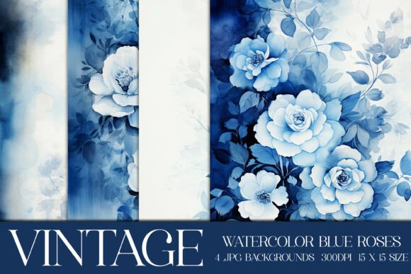 Watercolor Blue Roses Backgrounds: A Vintage Patchwork Collection